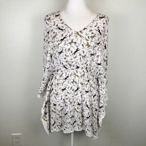 Kerrits Horse Print Top Size Small Viscose Lace Trim Equestrian Western Novelty